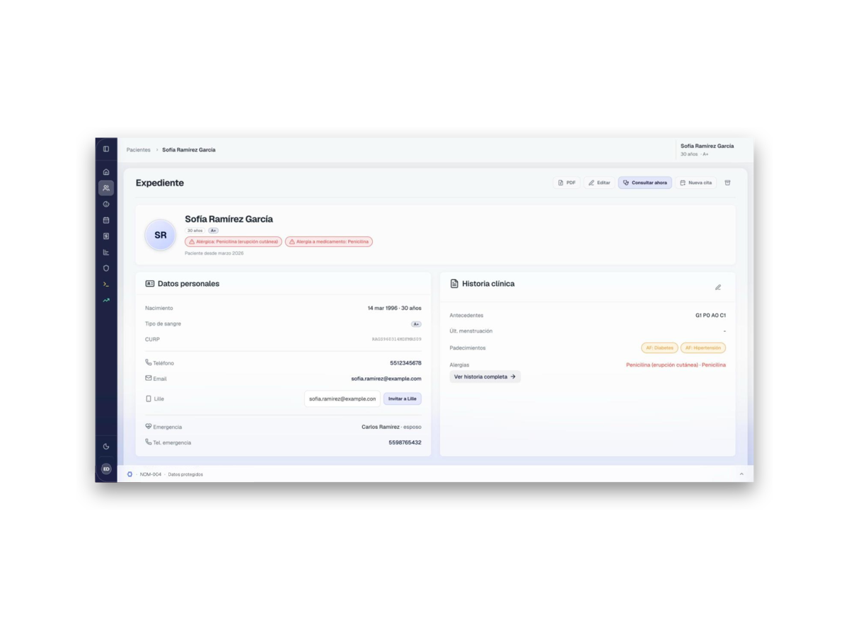 Patient record in light mode
