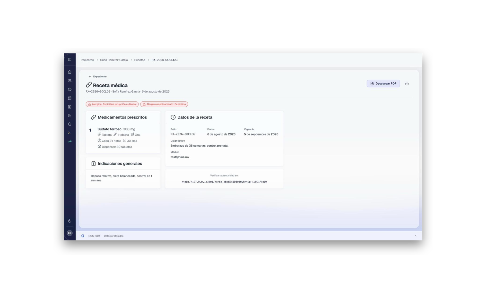 Digital prescriptions; a prescription generated from the patient record, with authenticity verification